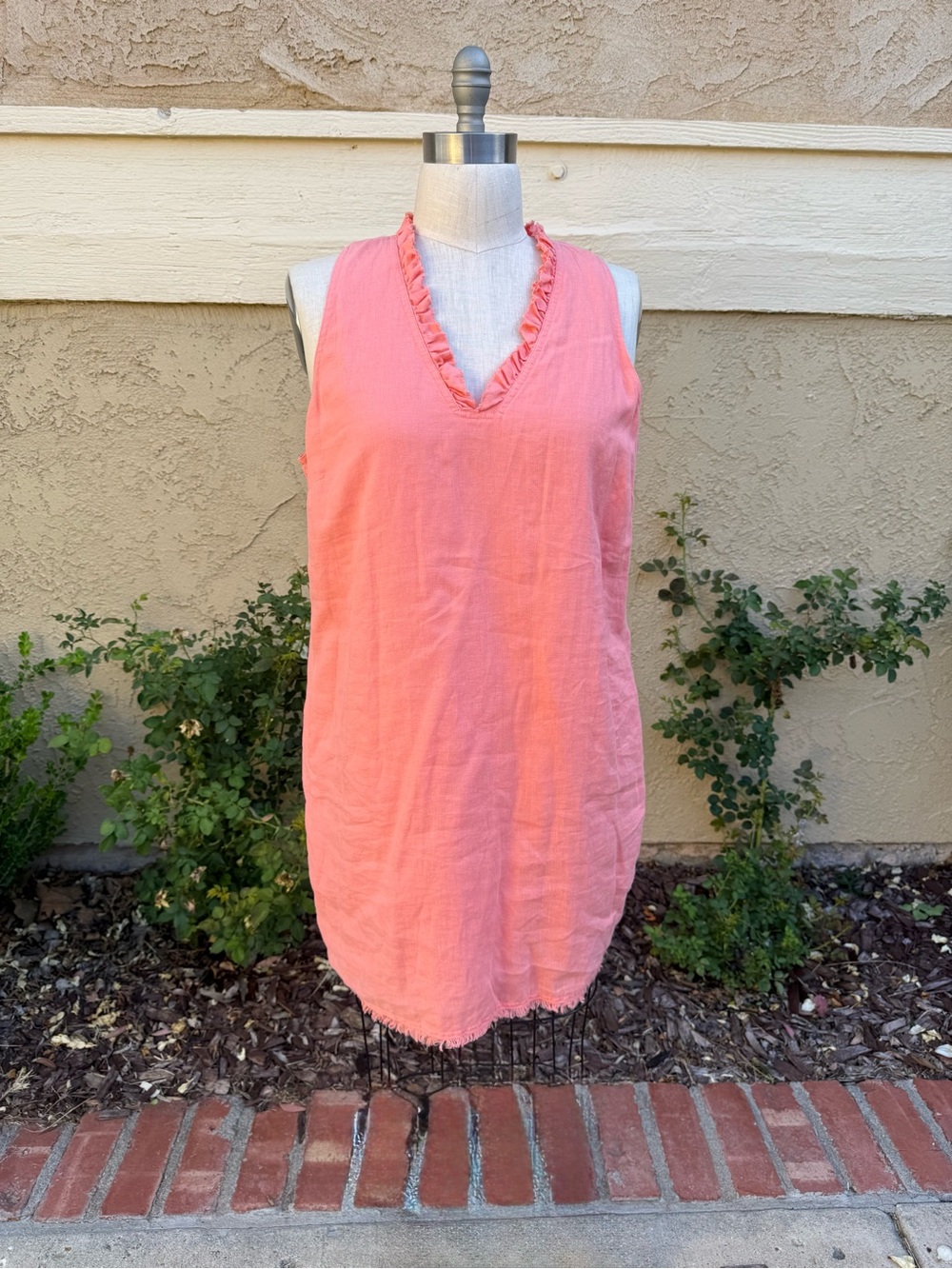 Tommy Bahama Two Palms Peach Ruffle V-Neck sleeveless linen dress xl